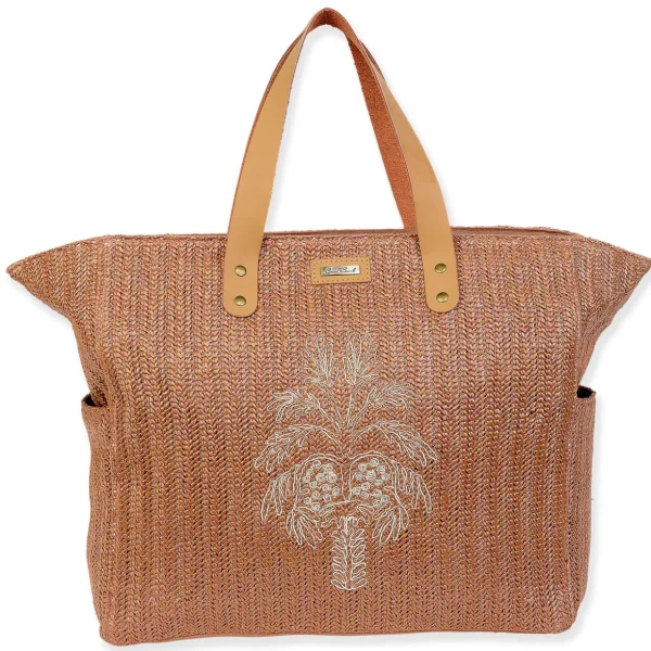 Tan, Poly Straw Shoulder Tote | CE6628 A