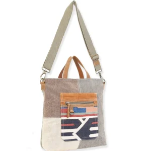 Up-Cycled Canvas | Dhurry Variant Fabrics | Crossbody Genuine Leather Trim | UC176