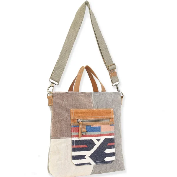Up-Cycled Canvas | Dhurry Variant Fabrics | Crossbody Genuine Leather Trim | UC176