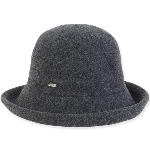 Women&#x27;s Soft Wool Cloche Up-Brim Faux Suede Trim | AD1435