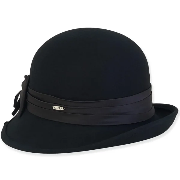 Women&#x27;s Wool Felt Cloche Satin Self Bow Trim | AD1521